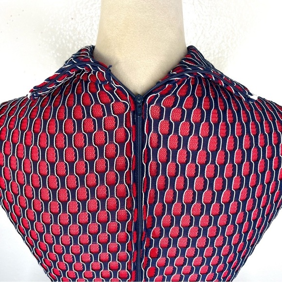 VINTAGE 1970s Mini Dress A-Line Back Zip Red Navy Vtg 70s Union Made - Picture 7 of 11